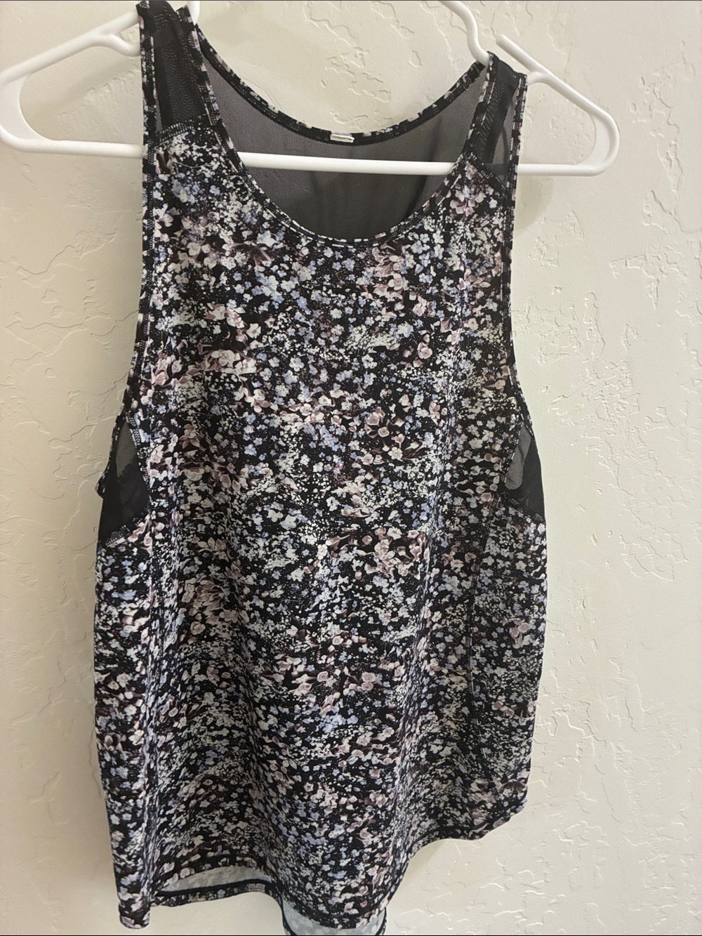 lululemon athletica Black Floral Mesh-Back Tank with Pink and Blue Accents